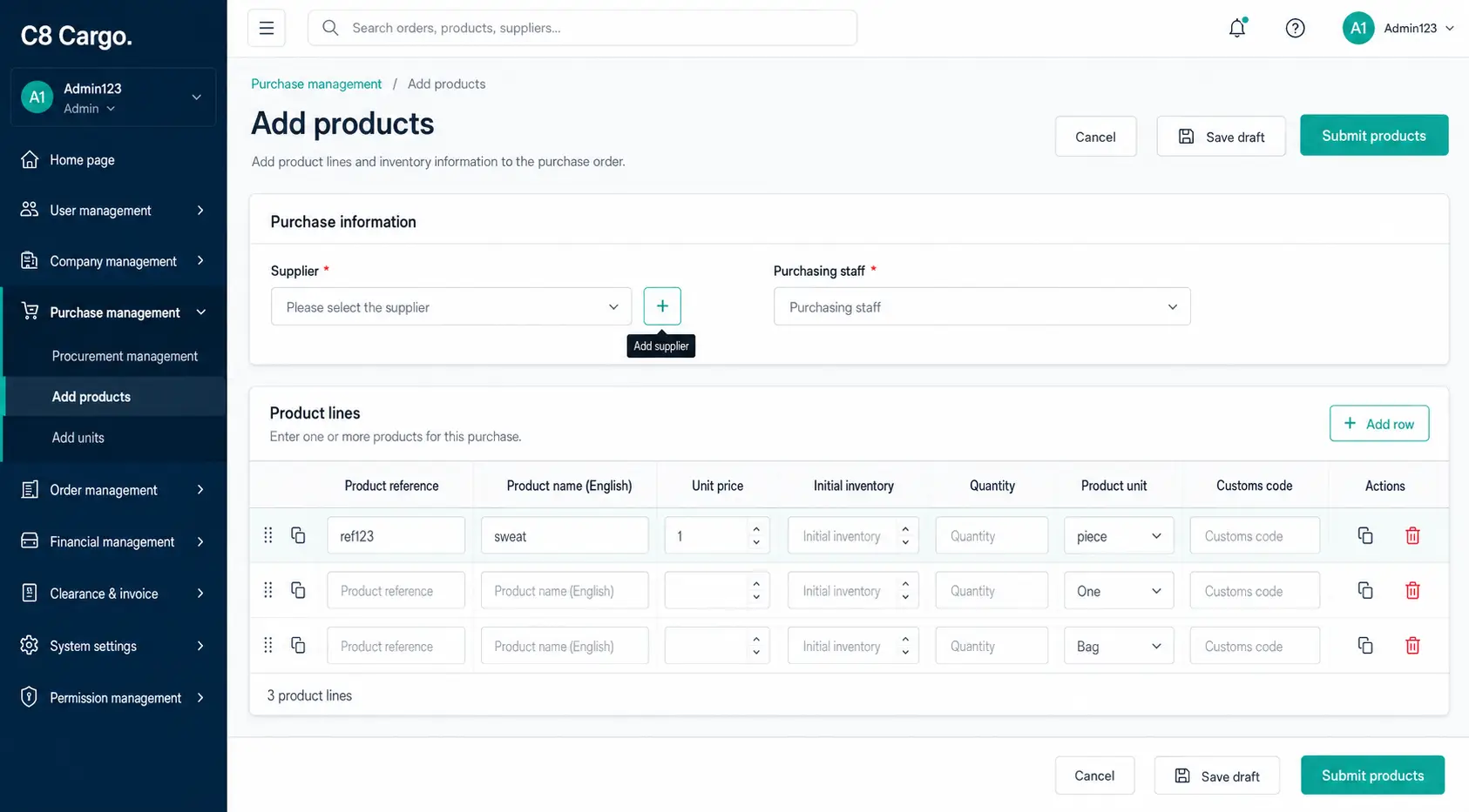 C8Cargo — interface detail